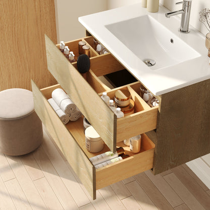 30" Rectangular Bathroom Vanity, with Ceramic Sink Wall-Mounting