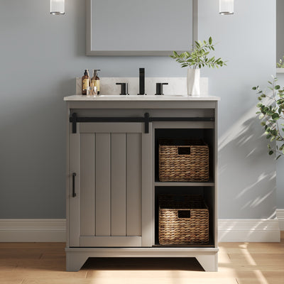 Deervalley DV-1BV0153GY 30" Rectangular Bathroom Vanity, with Ceramic Sink Top Set-up