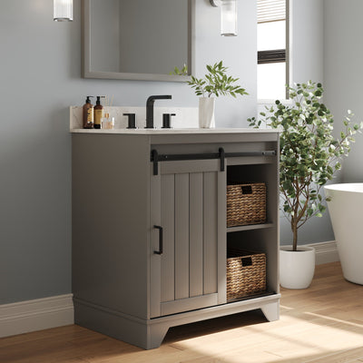 Deervalley DV-1BV0153GY 30" Rectangular Bathroom Vanity, with Ceramic Sink Top Set-up