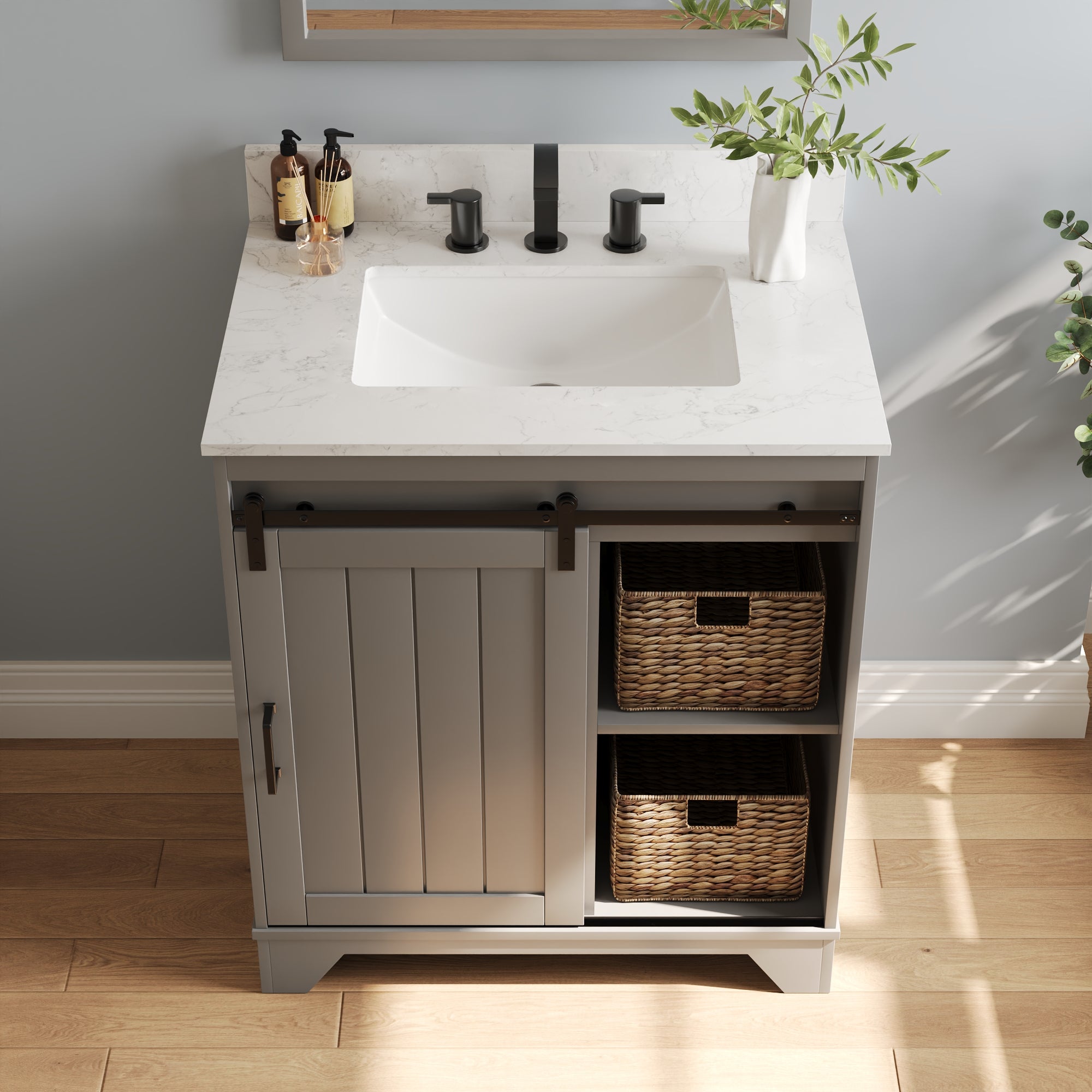 30" Rectangular Bathroom Vanity, with Ceramic Sink Top Set-up