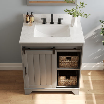 Deervalley DV-1BV0153GY 30" Rectangular Bathroom Vanity, with Ceramic Sink Top Set-up