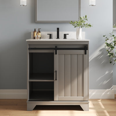 Deervalley DV-1BV0153GY 30" Rectangular Bathroom Vanity, with Ceramic Sink Top Set-up