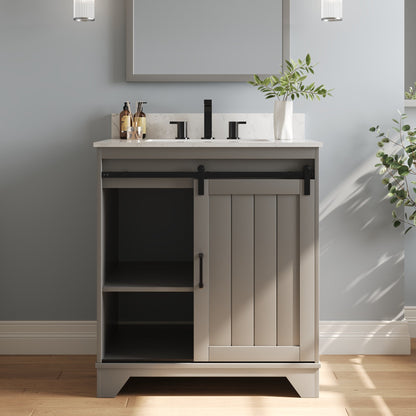 30" Rectangular Bathroom Vanity, with Ceramic Sink Top Set-up