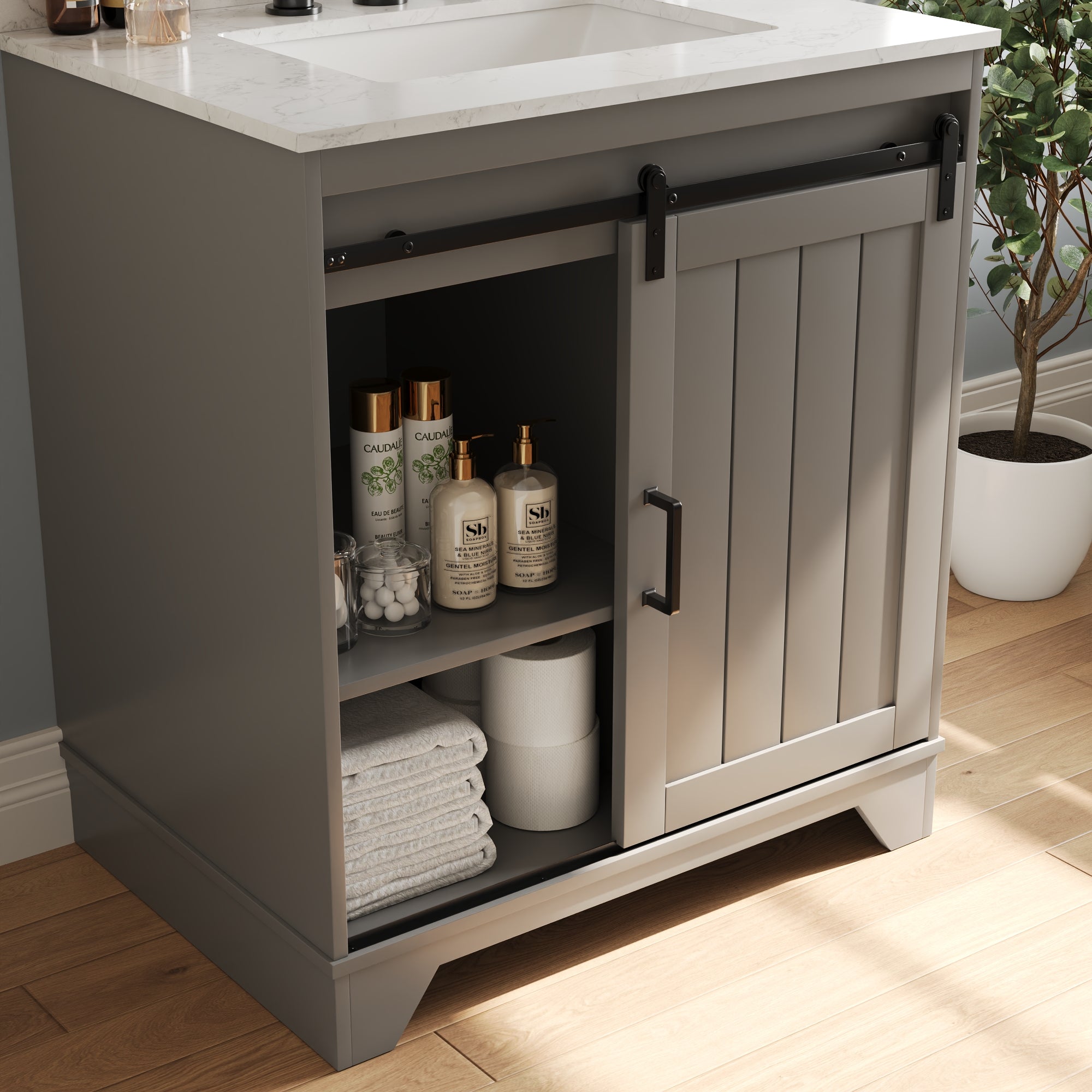 30" Rectangular Bathroom Vanity, with Ceramic Sink Top Set-up