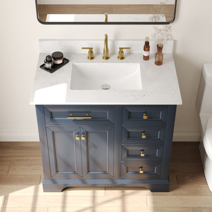 36" Rectangular Bathroom Vanity, with Ceramic Sink Top Set-up