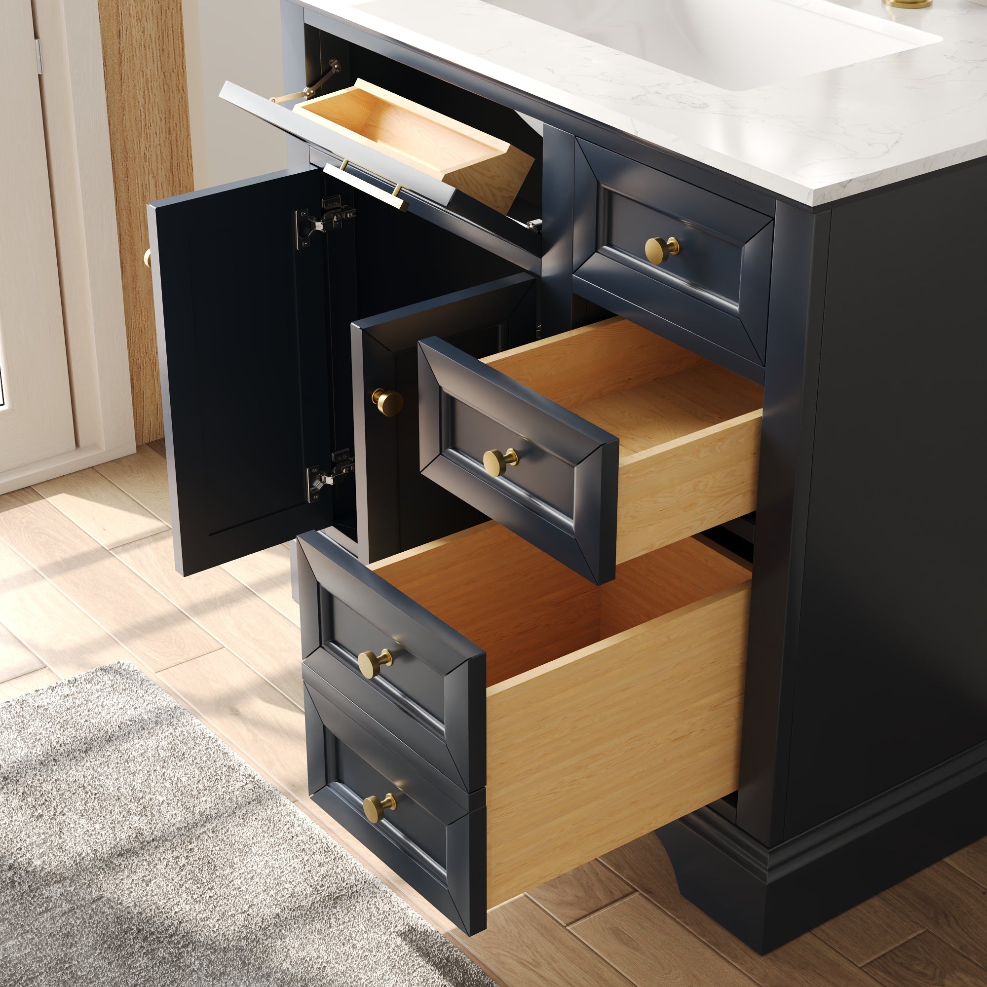 36" Rectangular Bathroom Vanity, with Ceramic Sink Top Set-up