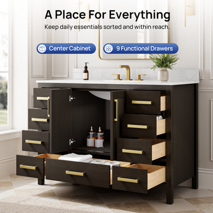 DeerValley DV-1BV0156BO03 Bathroom Vanity, Fully Assembled & 9-Drawer Storage