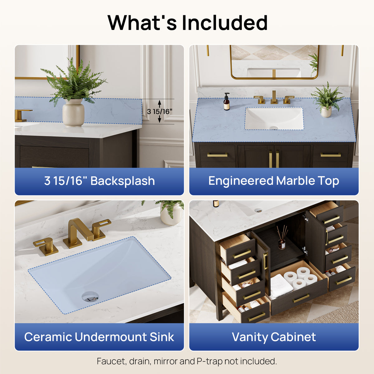 DeerValley DV-1BV0156BO03 Bathroom Vanity, Fully Assembled & 9-Drawer Storage