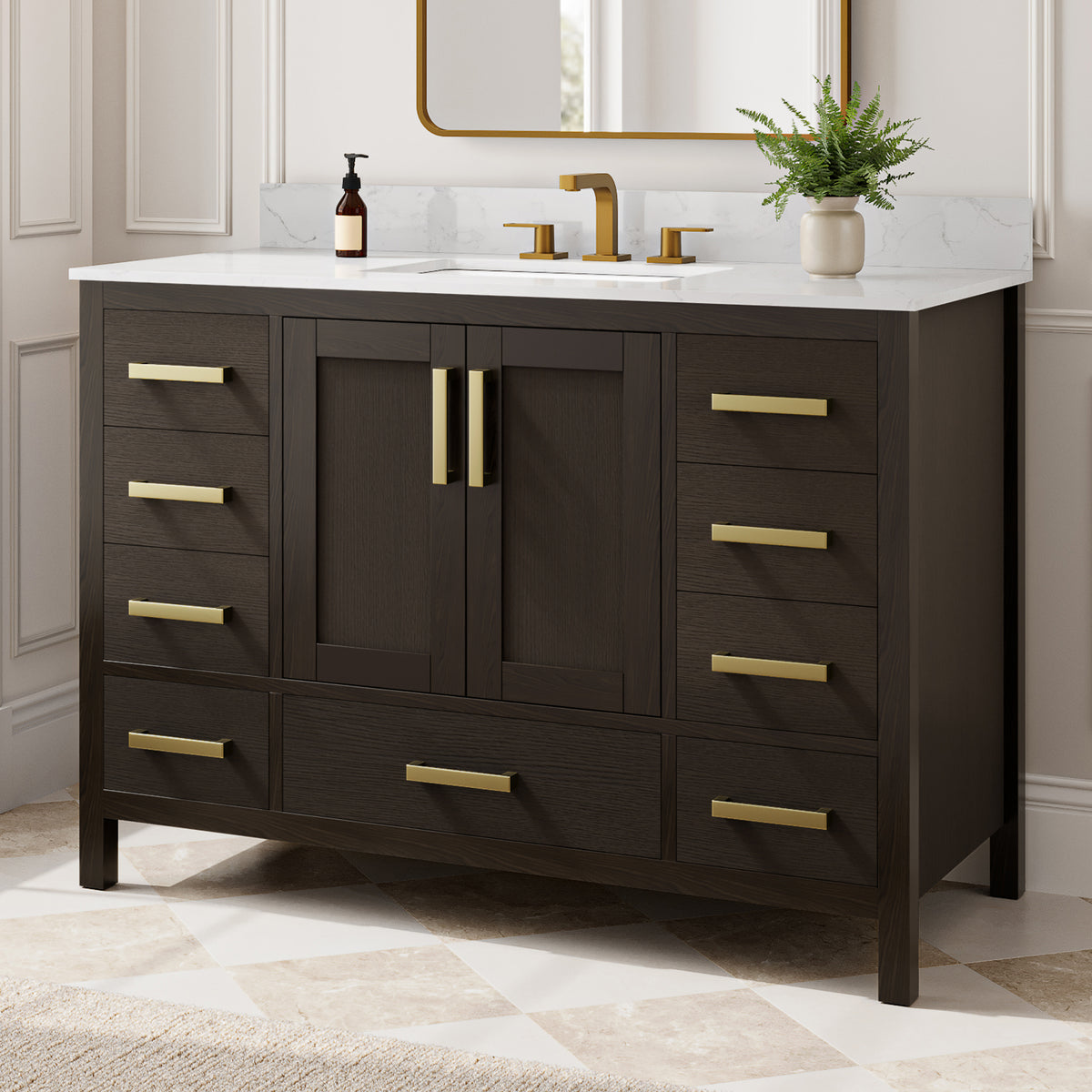 DeerValley DV-1BV0156BO03 Bathroom Vanity, Fully Assembled & 9-Drawer Storage