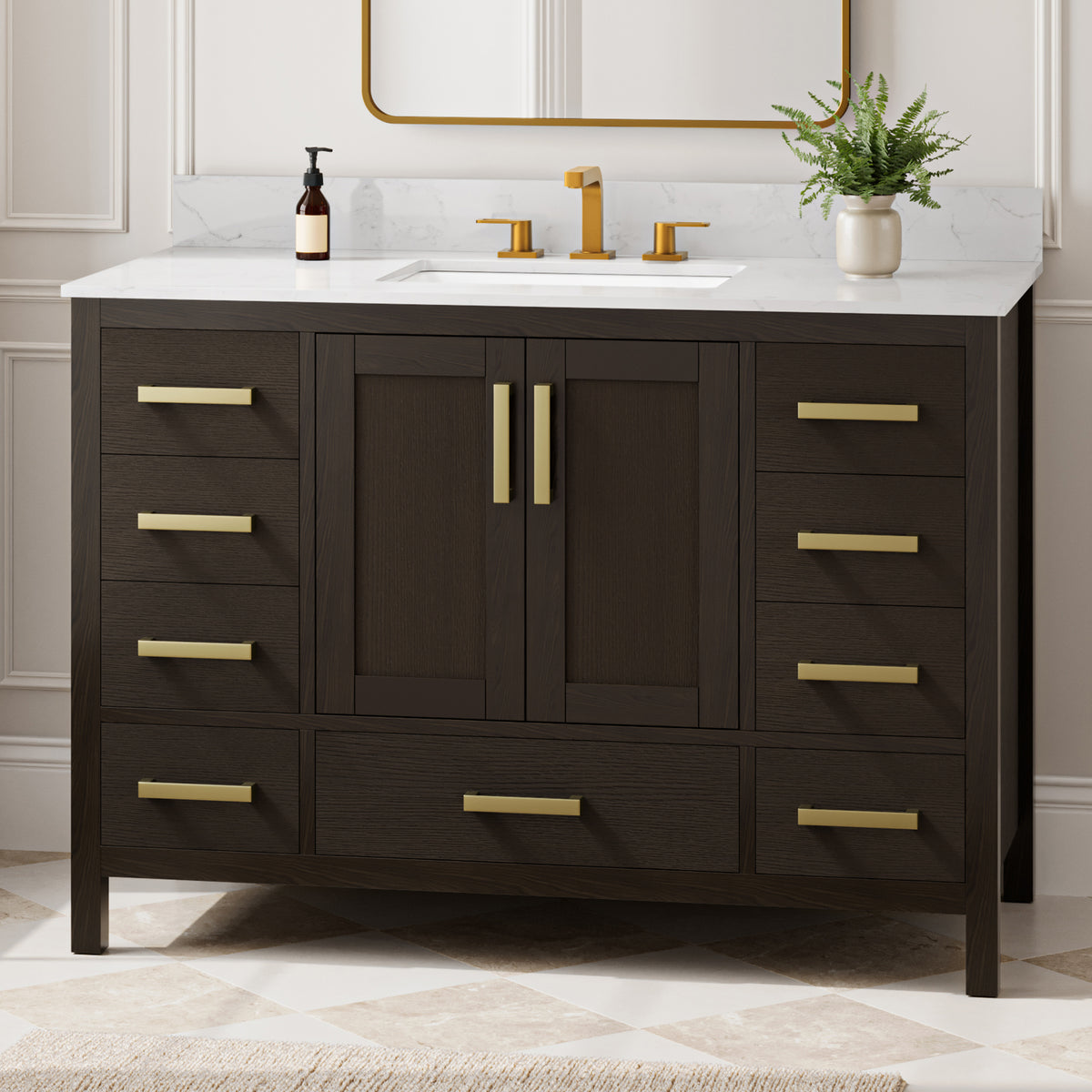 DeerValley DV-1BV0156BO03 Bathroom Vanity, Fully Assembled & 9-Drawer Storage