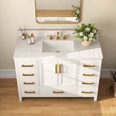 DeerValley DV-1BV0156W 48" Rectangular Bathroom Vanity, with Ceramic Sink Top Set-up
