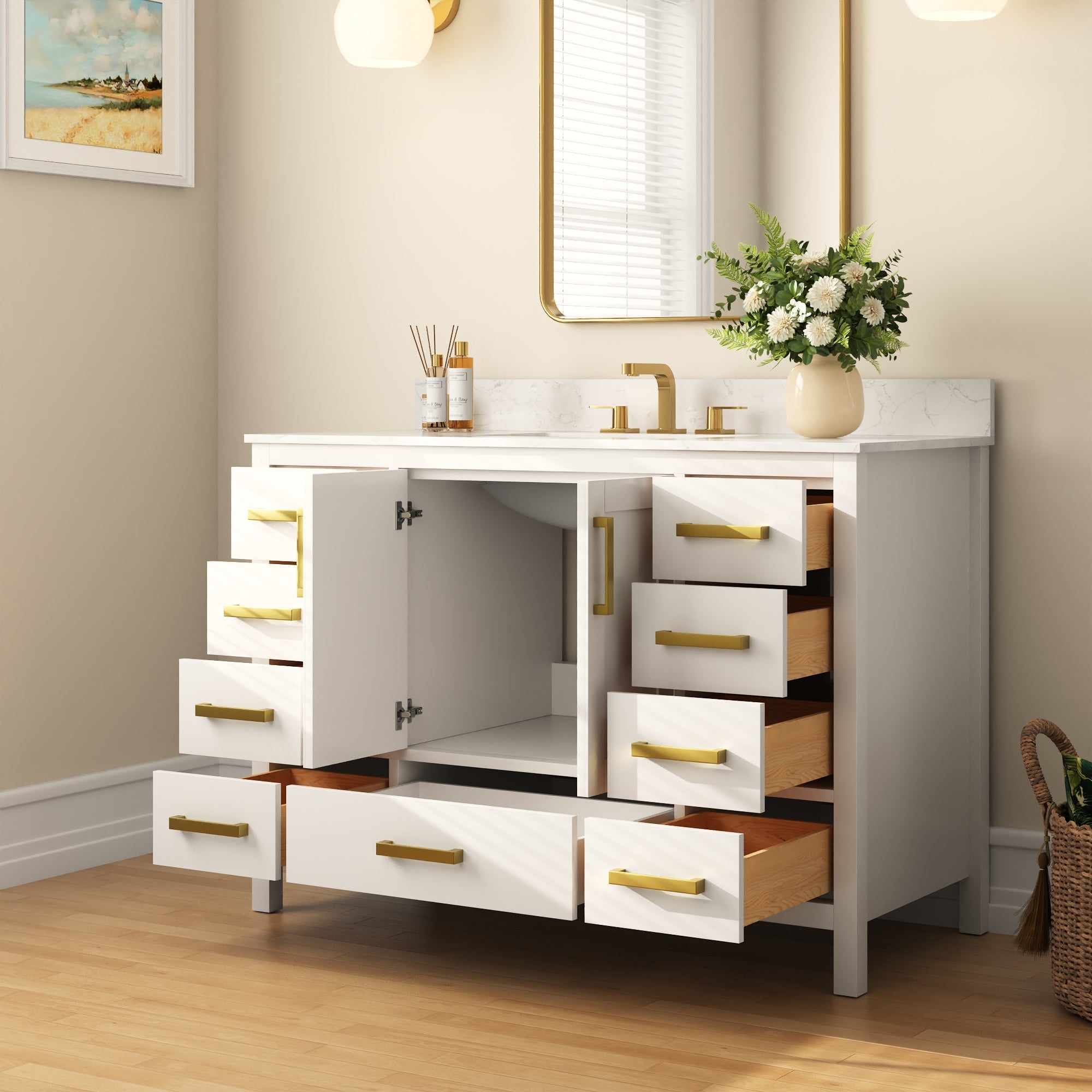 48" Rectangular Bathroom Vanity, with Ceramic Sink Top Set-up