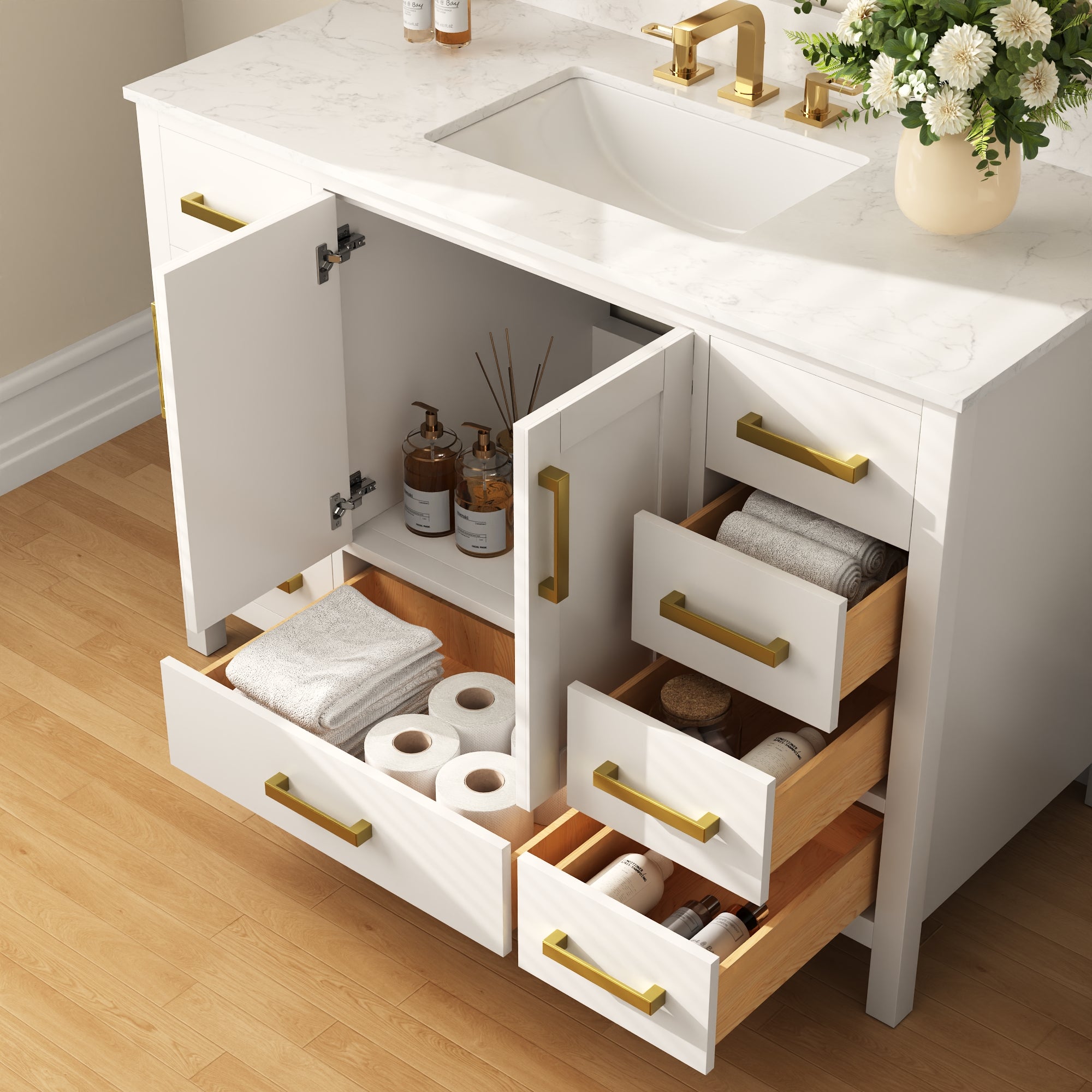 48" Rectangular Bathroom Vanity, with Ceramic Sink Top Set-up