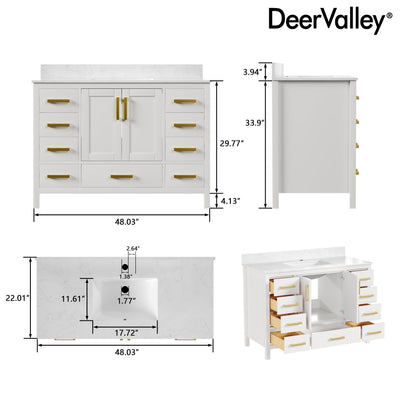 DeerValley DV-1BV0156W 48" Rectangular Bathroom Vanity, with Ceramic Sink Top Set-up
