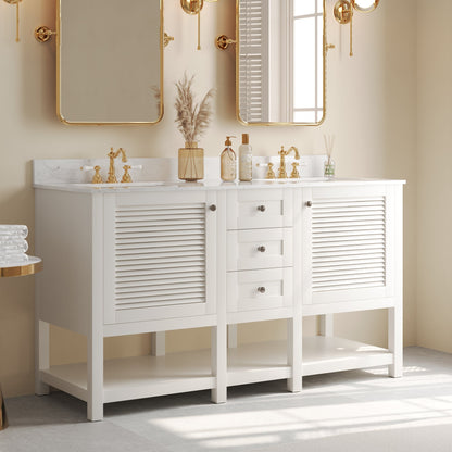 60" Rectangular Bathroom Vanity, with Ceramic Sink Top Set-up
