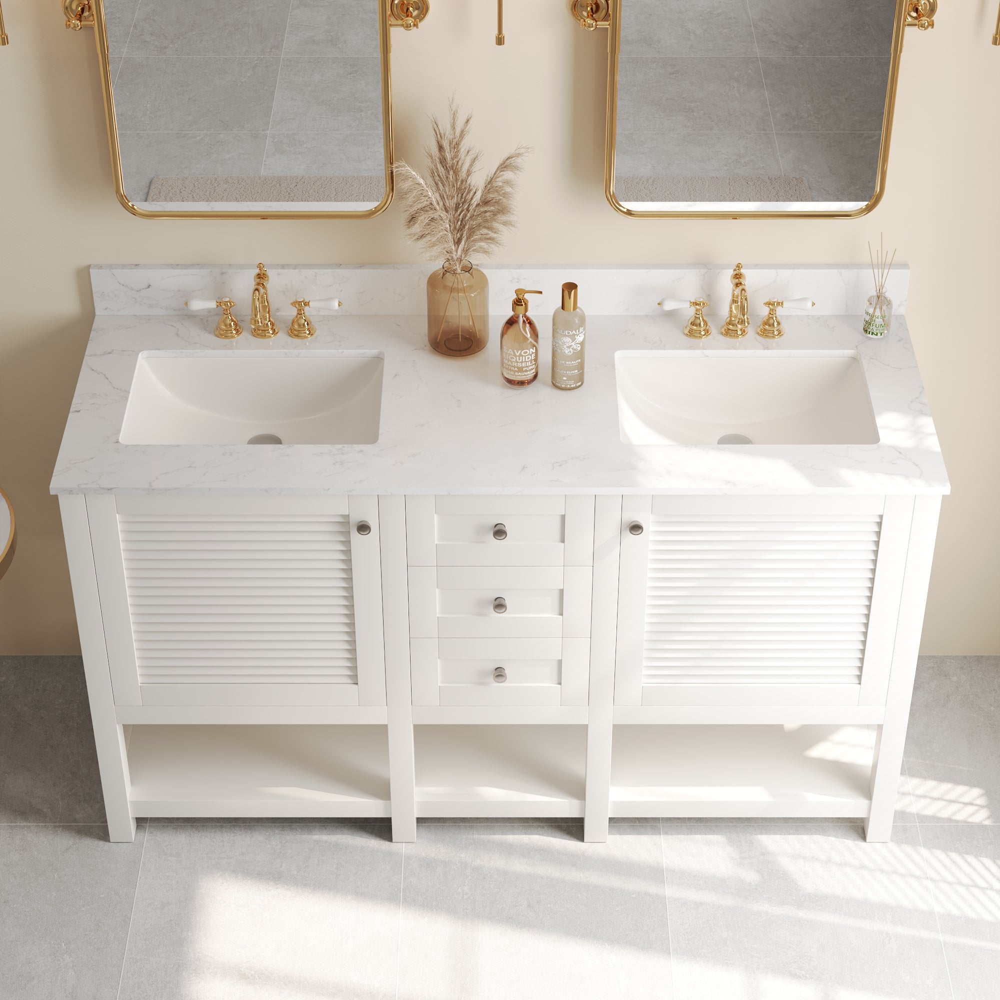60" Rectangular Bathroom Vanity, with Ceramic Sink Top Set-up