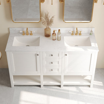 60" Rectangular Bathroom Vanity, with Ceramic Sink Top Set-up