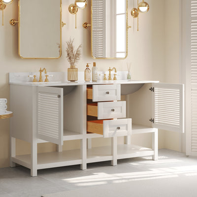 60" Rectangular Bathroom Vanity, with Ceramic Sink Top Set-up