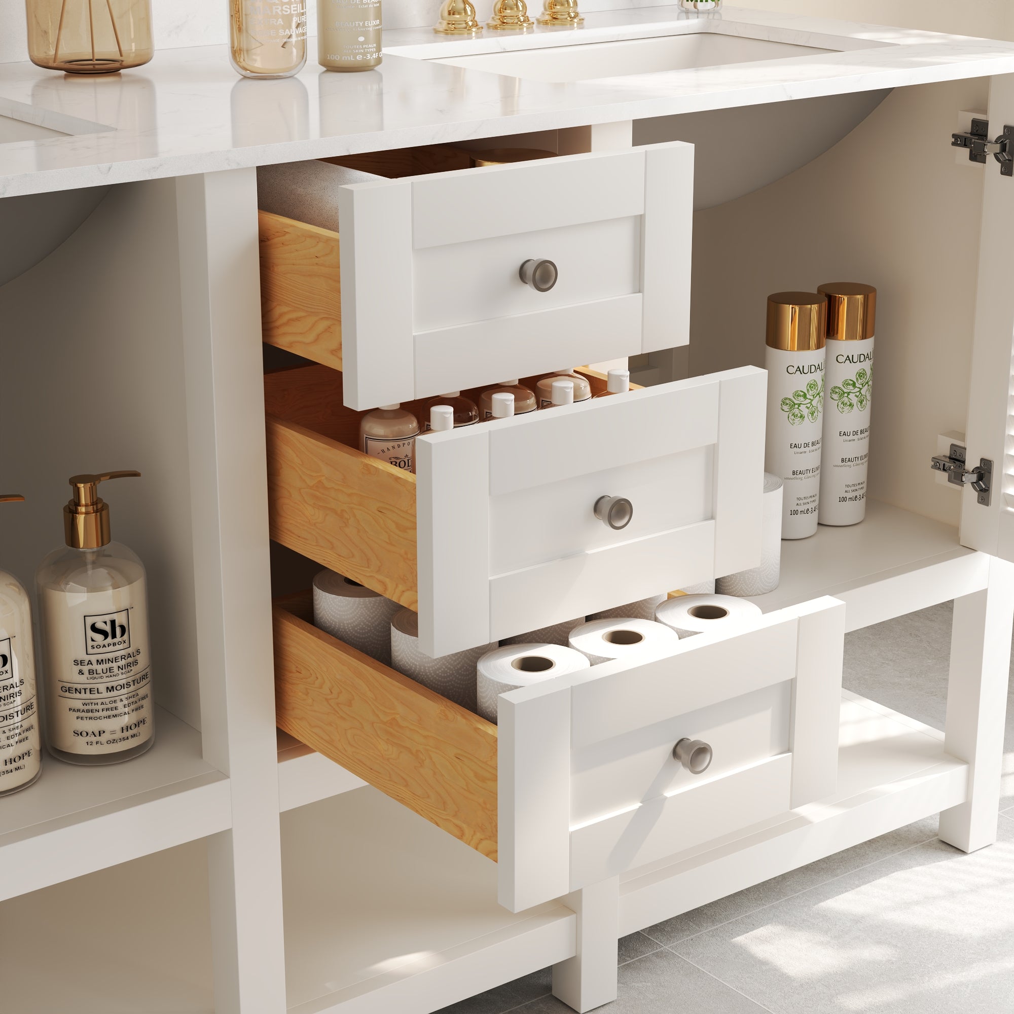 60" Rectangular Bathroom Vanity, with Ceramic Sink Top Set-up