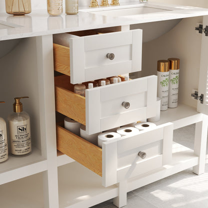 60" Rectangular Bathroom Vanity, with Ceramic Sink Top Set-up