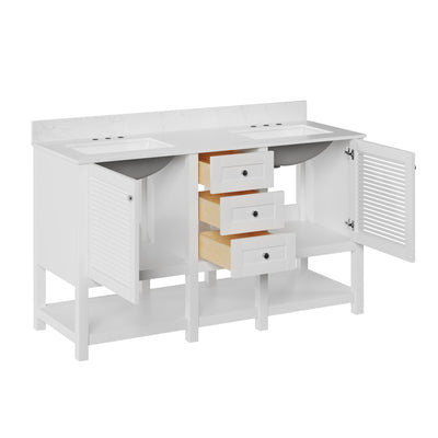 60" Rectangular Bathroom Vanity, with Ceramic Sink Top Set-up