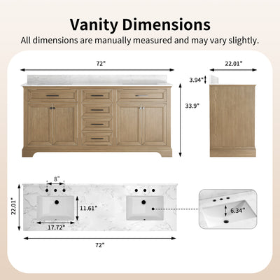 DeerValley DV-1BV0158NW Double Sink Vanity, Natural Oak Soft-Close Drawers & Doors, 72-in Pre-assembled