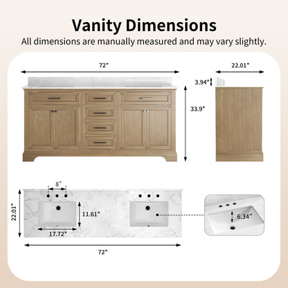 DeerValley DV-1BV0158NW Double Sink Vanity, Natural Oak Soft-Close Drawers & Doors, 72-in Pre-assembled