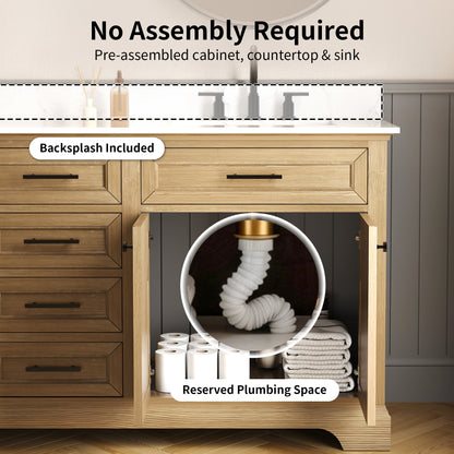 DeerValley DV-1BV0158NW Double Sink Vanity, Natural Oak Soft-Close Drawers & Doors, 72-in Pre-assembled