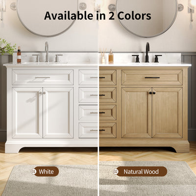 DeerValley DV-1BV0158NW Double Sink Vanity, Natural Oak Soft-Close Drawers & Doors, 72-in Pre-assembled