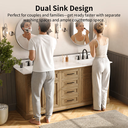 DeerValley DV-1BV0158NW Double Sink Vanity, Natural Oak Soft-Close Drawers & Doors, 72-in Pre-assembled
