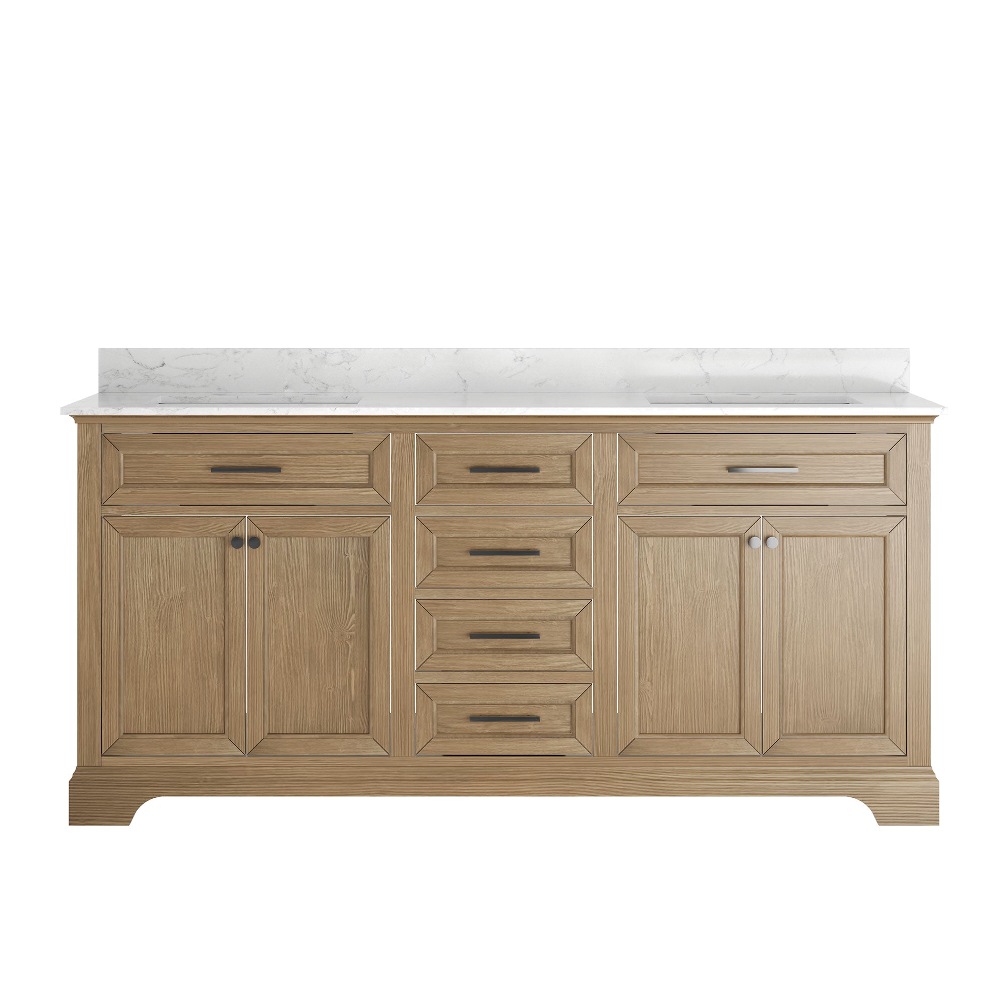 DeerValley DV-1BV0158NW Double Sink Vanity, Natural Oak Soft-Close Drawers & Doors, 72-in Pre-assembled