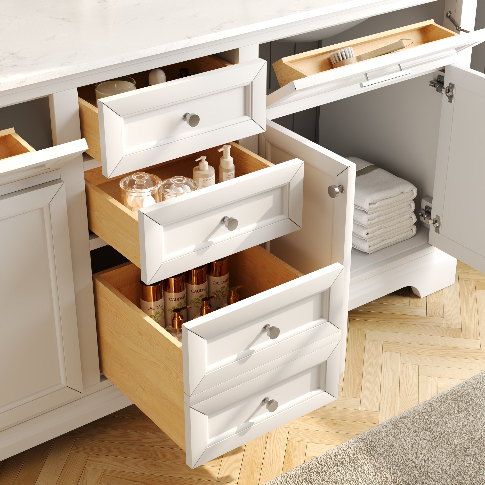 72" Rectangular Bathroom Vanity, with Ceramic Sink Top Set-up