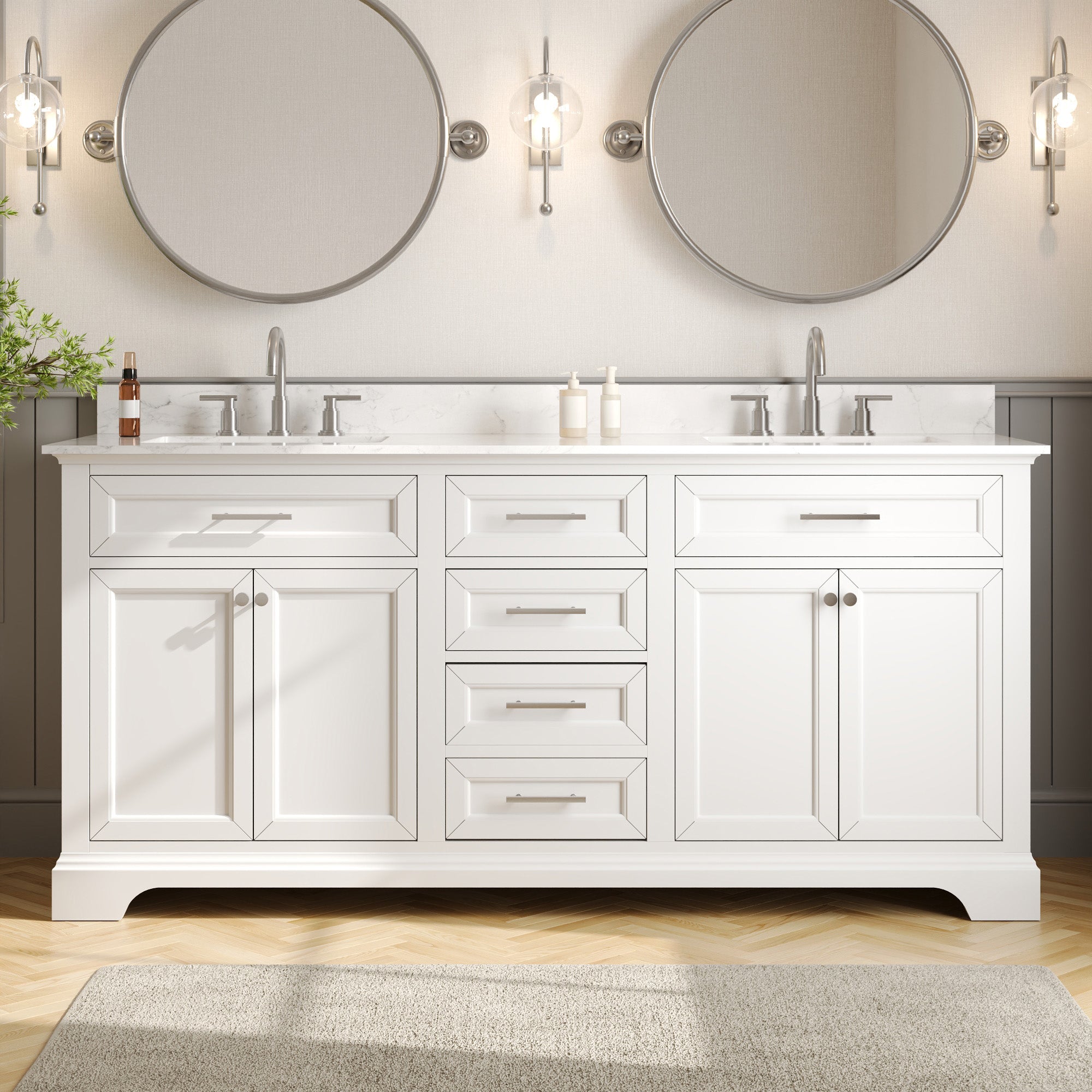 DeerValley DV-1BV0158W Bathroom Vanities 72-Inch Dual Sink Soft-Close Storage