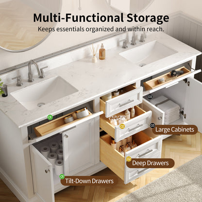 DeerValley DV-1BV0158W Bathroom Vanities 72-Inch Dual Sink Soft-Close Storage