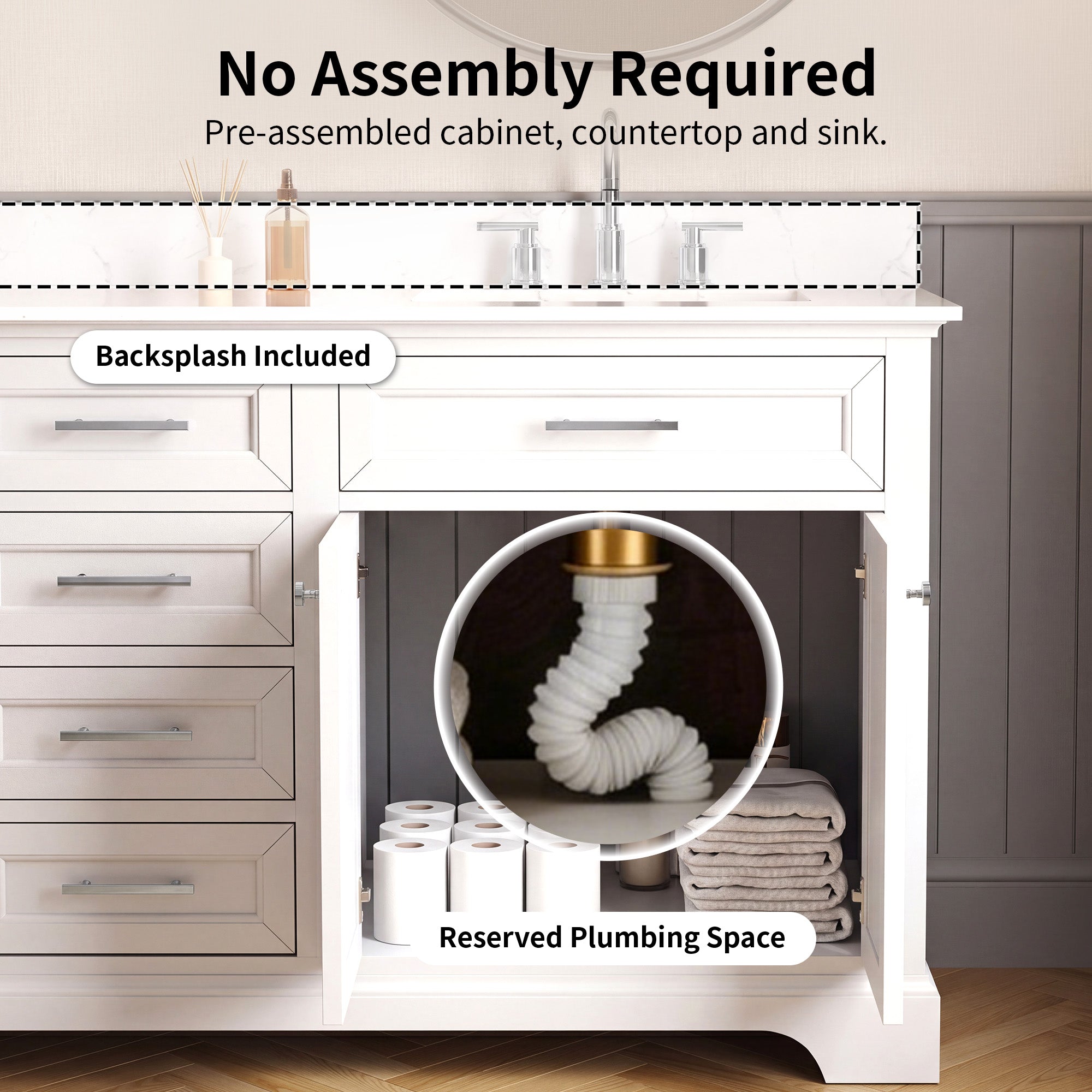 DeerValley DV-1BV0158W Bathroom Vanities 72-Inch Dual Sink Soft-Close Storage