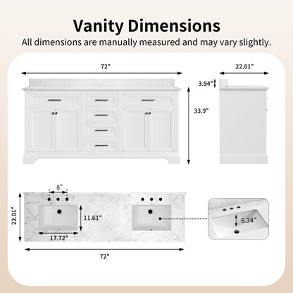 DeerValley DV-1BV0158W Bathroom Vanities 72-Inch Dual Sink Soft-Close Storage