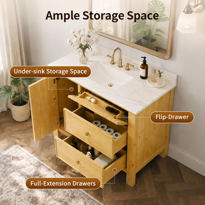 DeerValley DV-1BV0451NW/VG 42" Fully Assembled Single Bathroom Vanity with Artificial Marble Top, Natural Wood