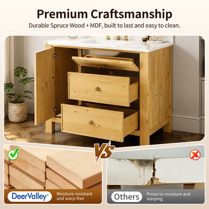 DeerValley DV-1BV0451NW/VG 42" Fully Assembled Single Bathroom Vanity with Artificial Marble Top, Natural Wood
