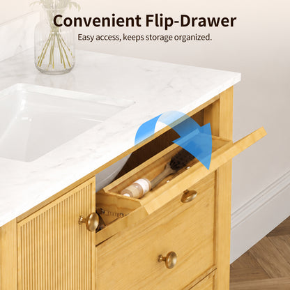DeerValley DV-1BV0451NW/VG 42" Fully Assembled Single Bathroom Vanity with Artificial Marble Top, Natural Wood