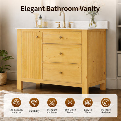 DeerValley DV-1BV0451NW/VG 42" Fully Assembled Single Bathroom Vanity with Artificial Marble Top, Natural Wood