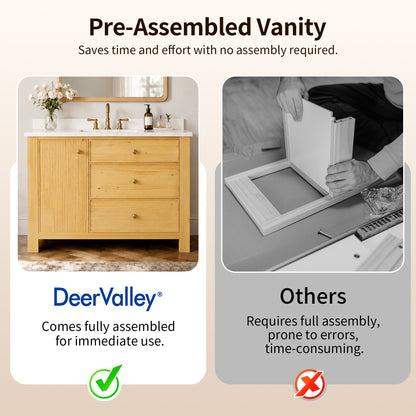 DeerValley DV-1BV0451NW/VG 42" Fully Assembled Single Bathroom Vanity with Artificial Marble Top, Natural Wood