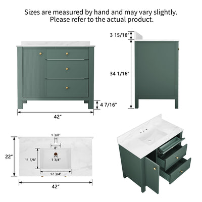 DeerValley DV-1BV0451NW/VG 42" Fully Assembled Single Bathroom Vanity with Artificial Marble Top, Natural Wood