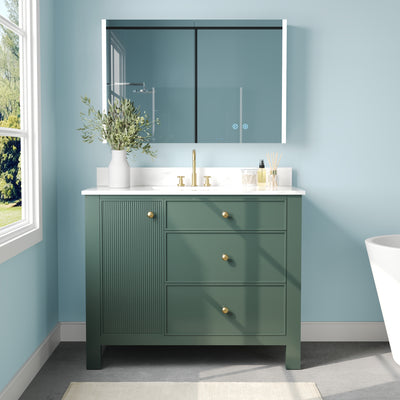 DeerValley DV-1BV0451NW/VG 42" Fully Assembled Single Bathroom Vanity with Artificial Marble Top, Natural Wood