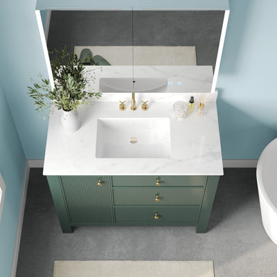 DeerValley DV-1BV0451NW/VG 42" Fully Assembled Single Bathroom Vanity with Artificial Marble Top, Natural Wood
