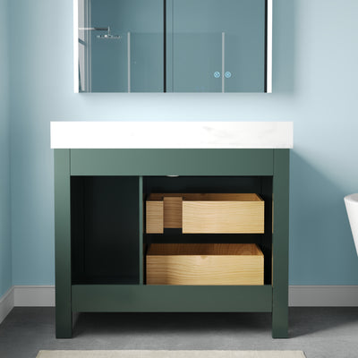 DeerValley DV-1BV0451NW/VG 42" Fully Assembled Single Bathroom Vanity with Artificial Marble Top, Natural Wood