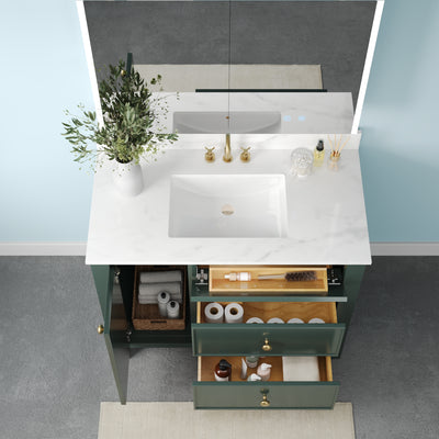DeerValley DV-1BV0451NW/VG 42" Fully Assembled Single Bathroom Vanity with Artificial Marble Top, Natural Wood