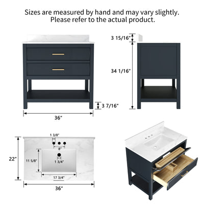 DeerValley Bath DV-1BV0452GN/BU 36" Fully Assembled Single Bathroom Vanity with Artificial Marble Top, Green&Blue