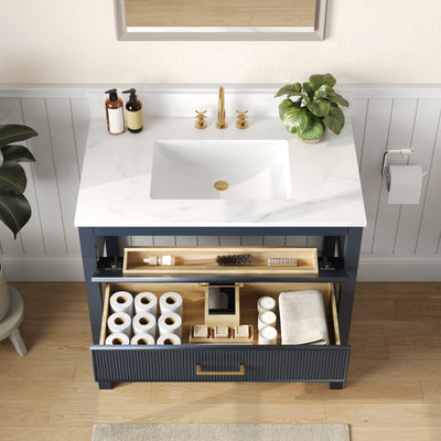 DeerValley Bath DV-1BV0452GN/BU 36" Fully Assembled Single Bathroom Vanity with Artificial Marble Top, Green&Blue