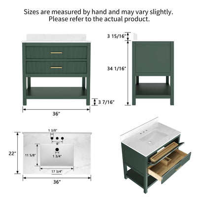 DeerValley Bath DV-1BV0452GN/BU 36" Fully Assembled Single Bathroom Vanity with Artificial Marble Top, Green&Blue
