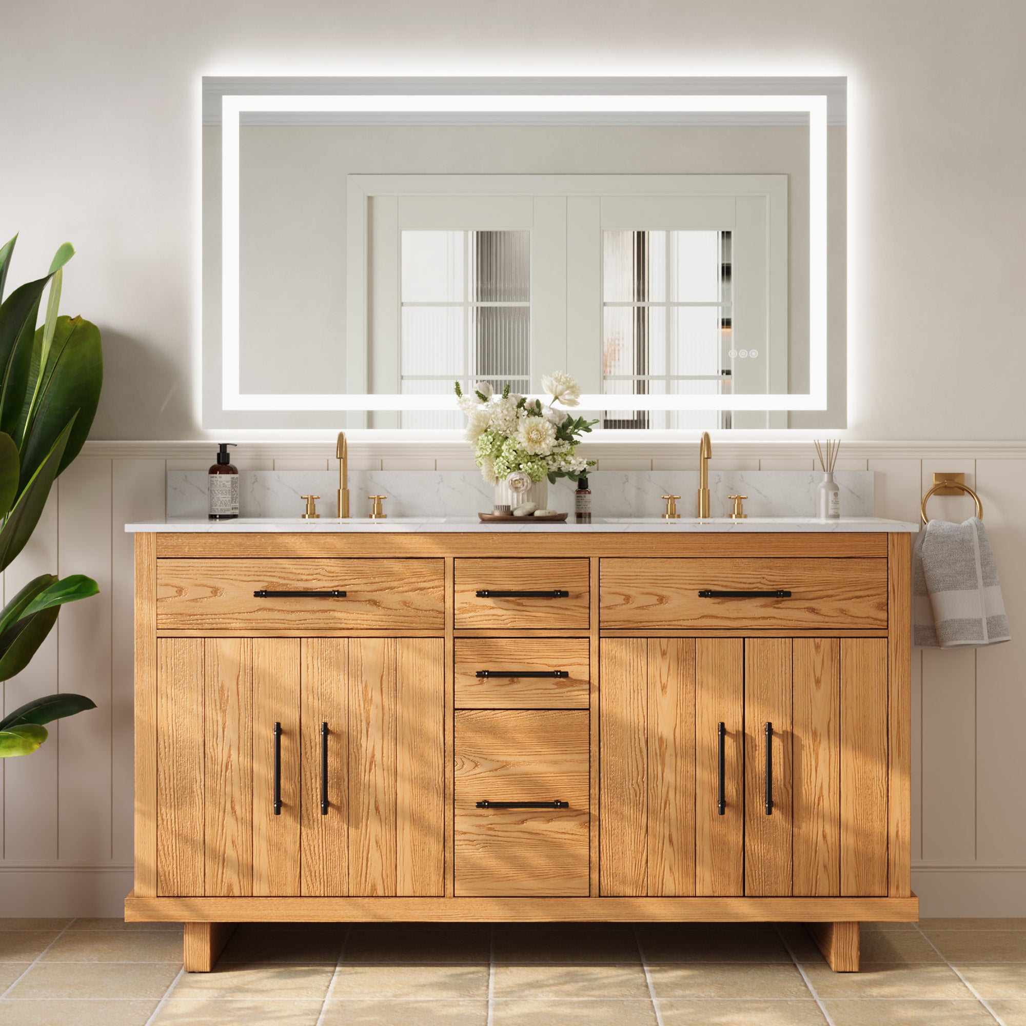 DeerValley DV-1BV0520W/DV-1BV0520NW 60" Fully Assembled Double Bathroom Vanity with Engineered Marble Top, White